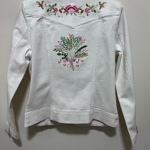 UpCycled White, Pink and Green Embroidered Denim Jacket